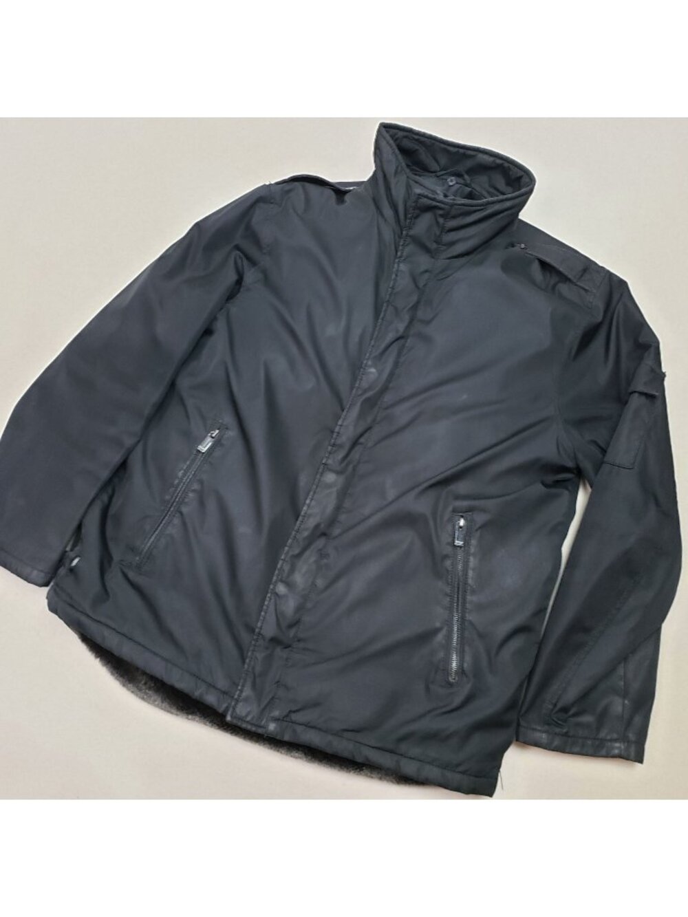 Marc New York Mens Blk Removable Faux Fur Lining Military Chore Coat Jacket Sz L